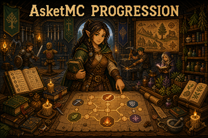 AsketMC — Прокачка: прокачка персонажа, навыки, опыт и развитие героя